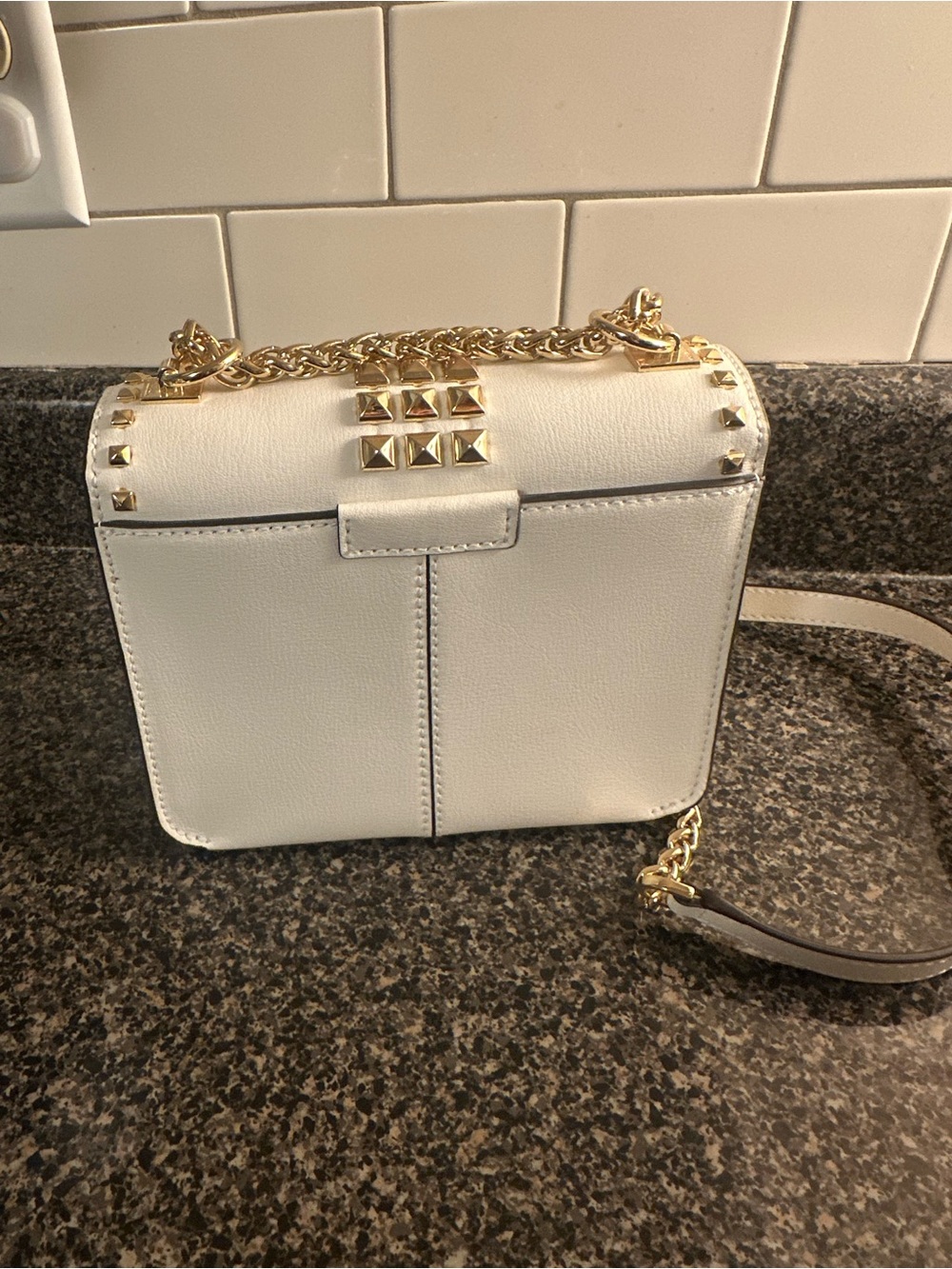 Michael Kors White Leather Studded Crossbody with Gold Hardware - Picture 2 of 4
